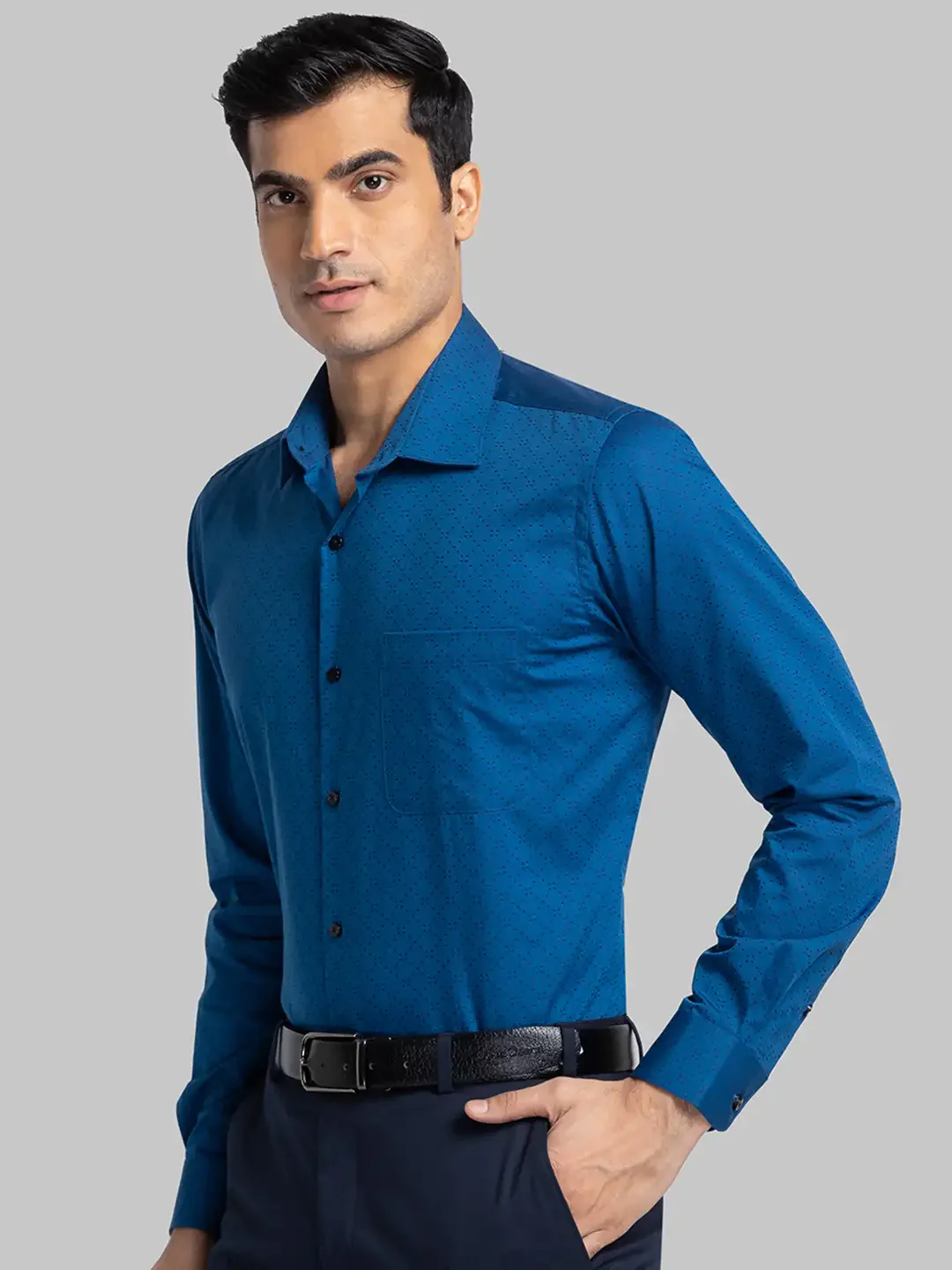 Men Blue Contemporary Fit Structure Cotton Shirts - Image 3