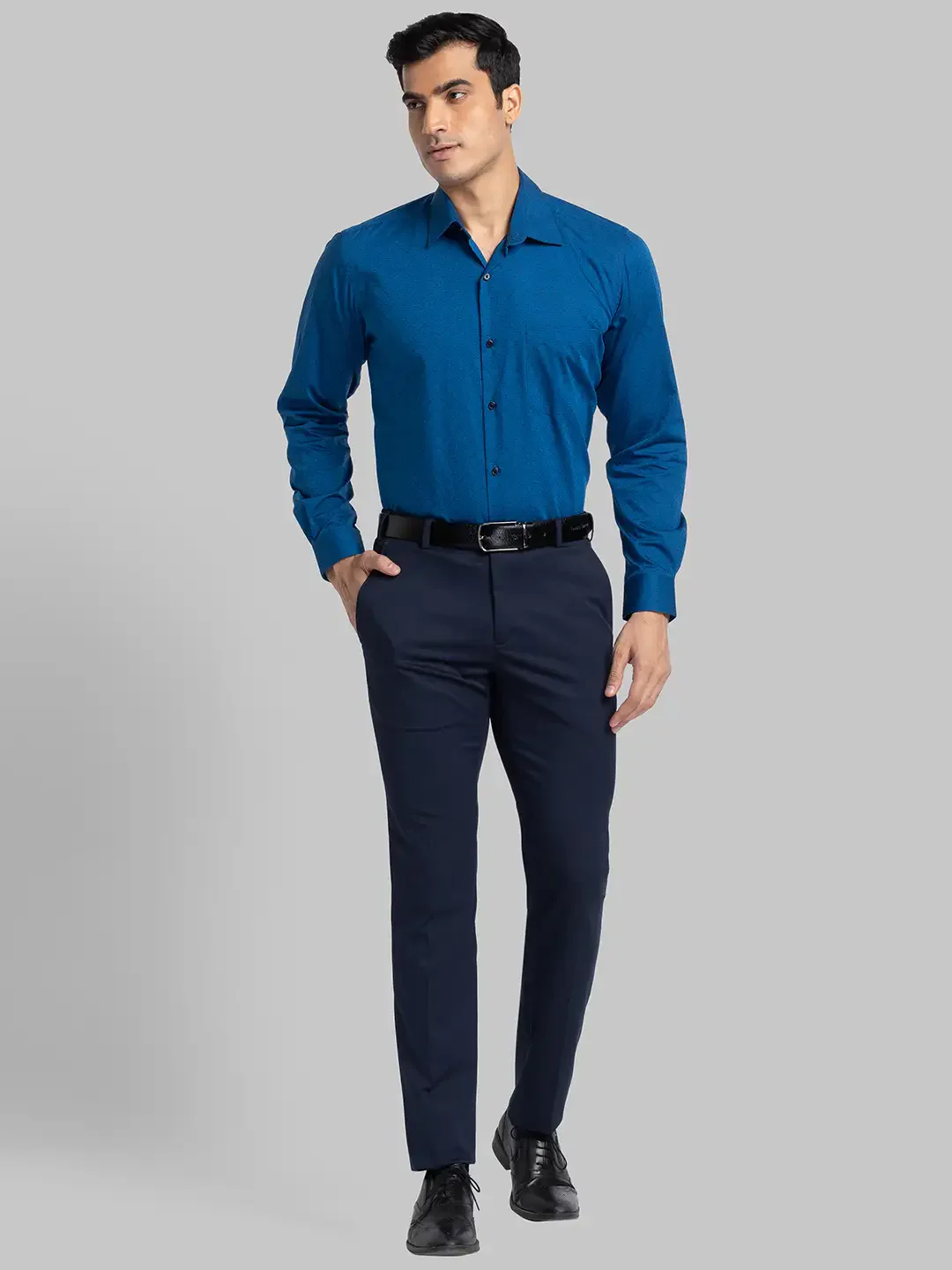 Men Blue Contemporary Fit Structure Cotton Shirts - Image 5