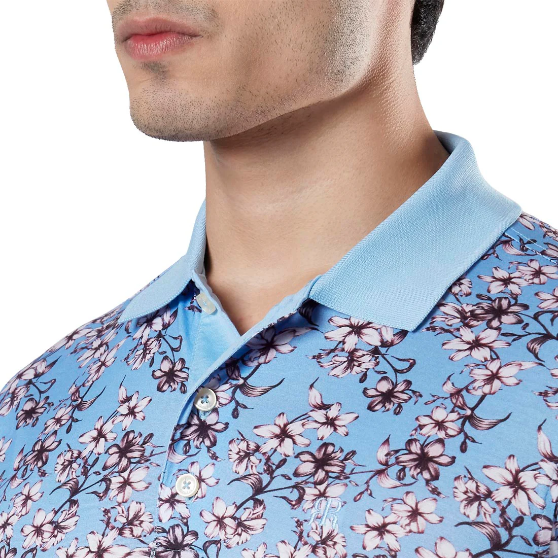 Men Blue Contemporary Fit Supima Cotton Half Sleeve Round Neck Collar Polo T-Shirt - Image 5