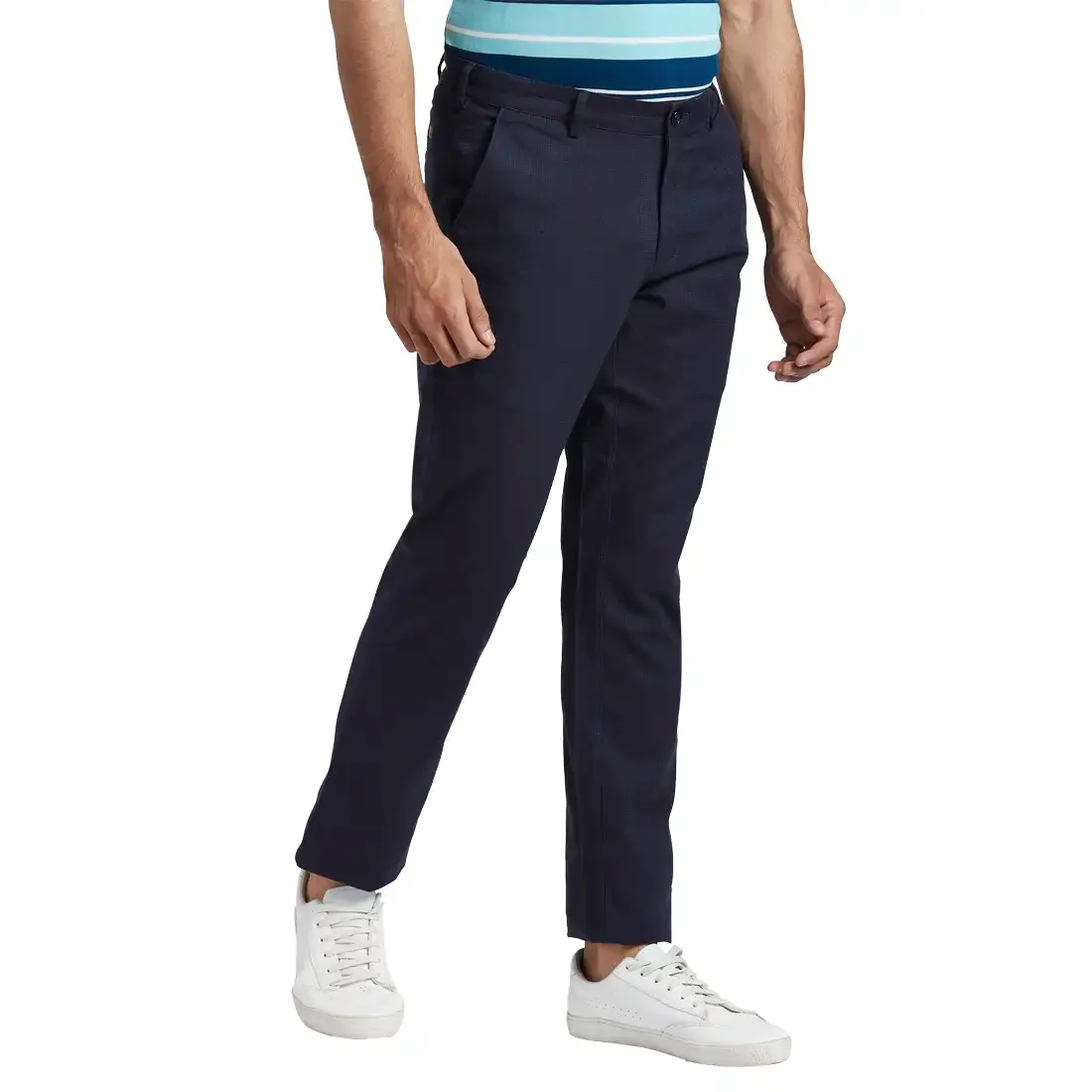 Men Blue Contemporary Fit Yarn Dyed Cotton Blend Trouser - Image 2