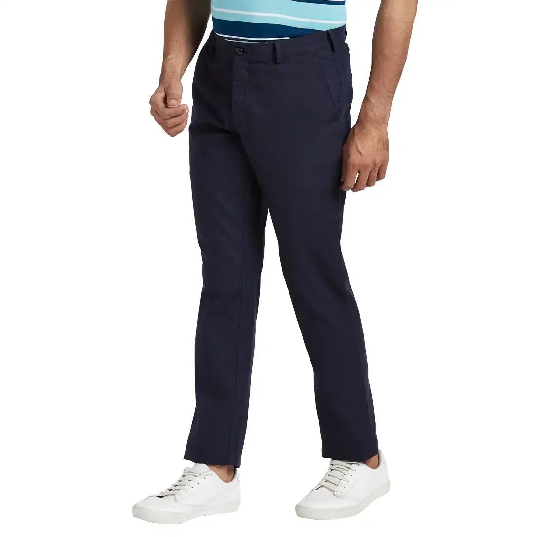 Men Blue Contemporary Fit Yarn Dyed Cotton Blend Trouser - Image 3