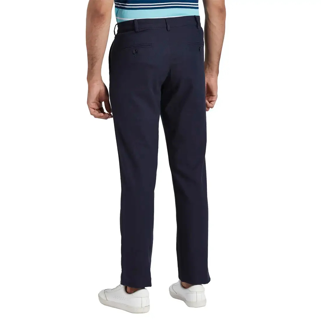 Men Blue Contemporary Fit Yarn Dyed Cotton Blend Trouser - Image 4