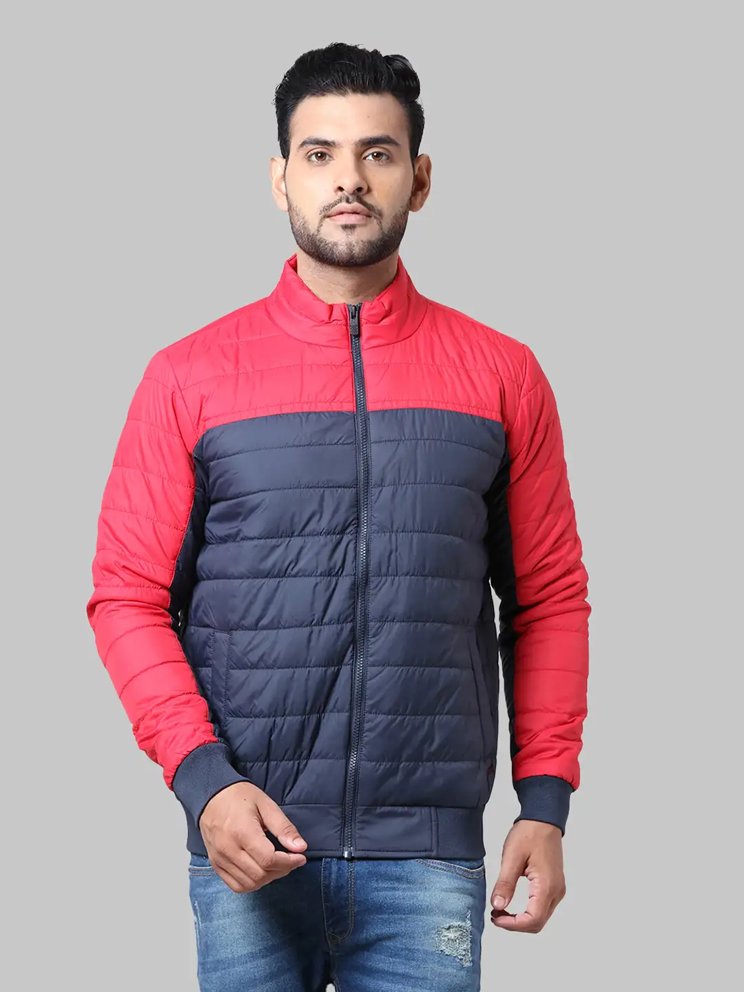 Men Blue Cut & Sew Polyester Full Sleeve Jackets