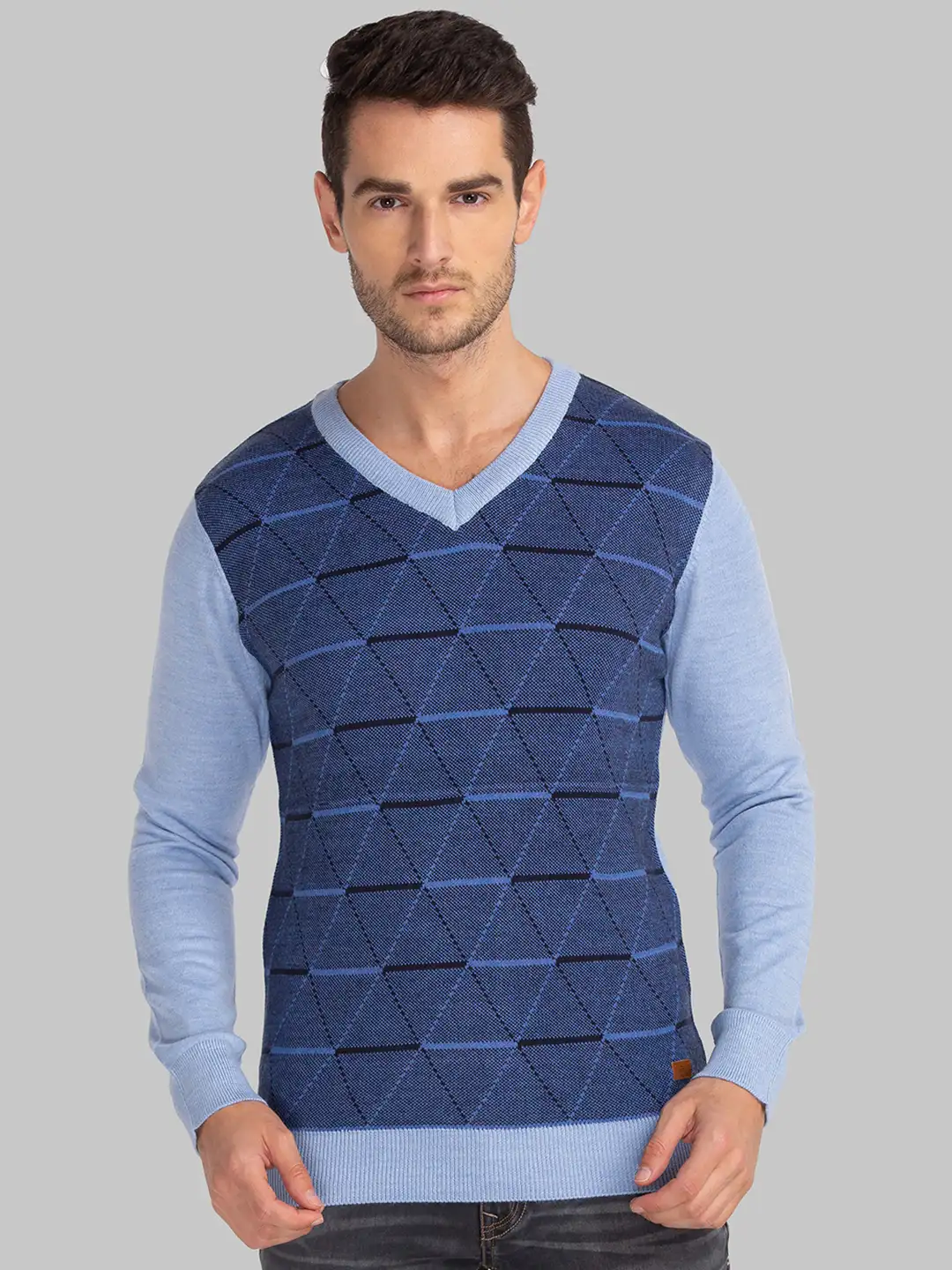 Men Blue Jacquard Acrylic Blend Full Sleeve Sweaters