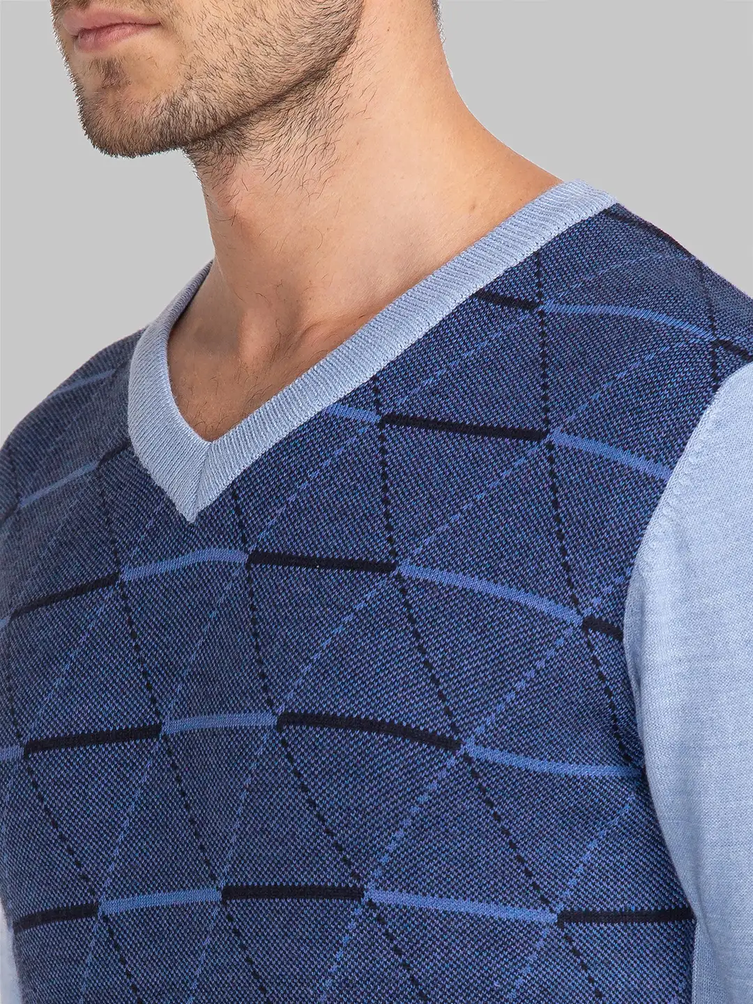 Men Blue Jacquard Acrylic Blend Full Sleeve Sweaters - Image 6