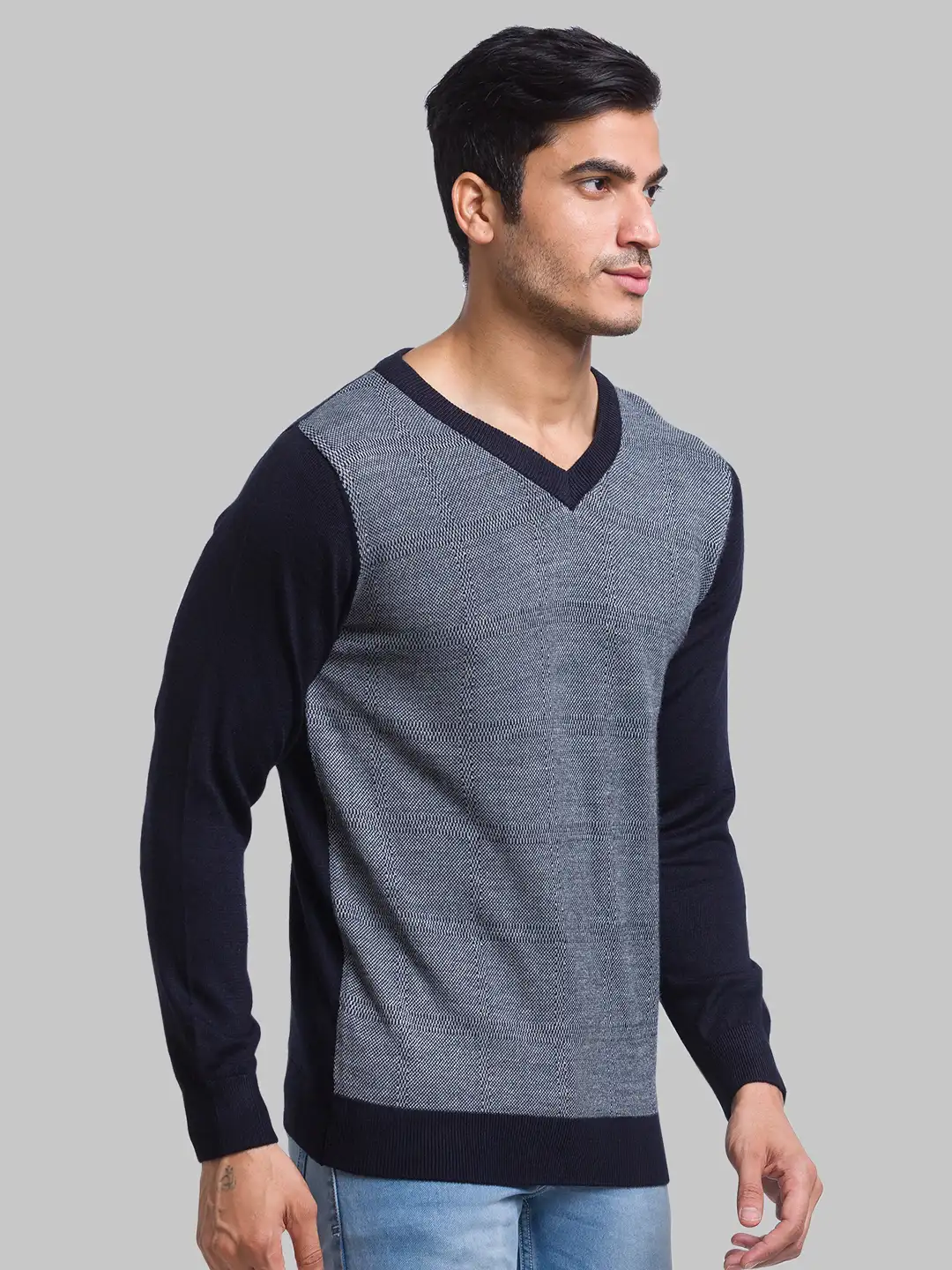 Men Blue Jacquard Acrylic Blend Full Sleeve Sweaters - Image 2