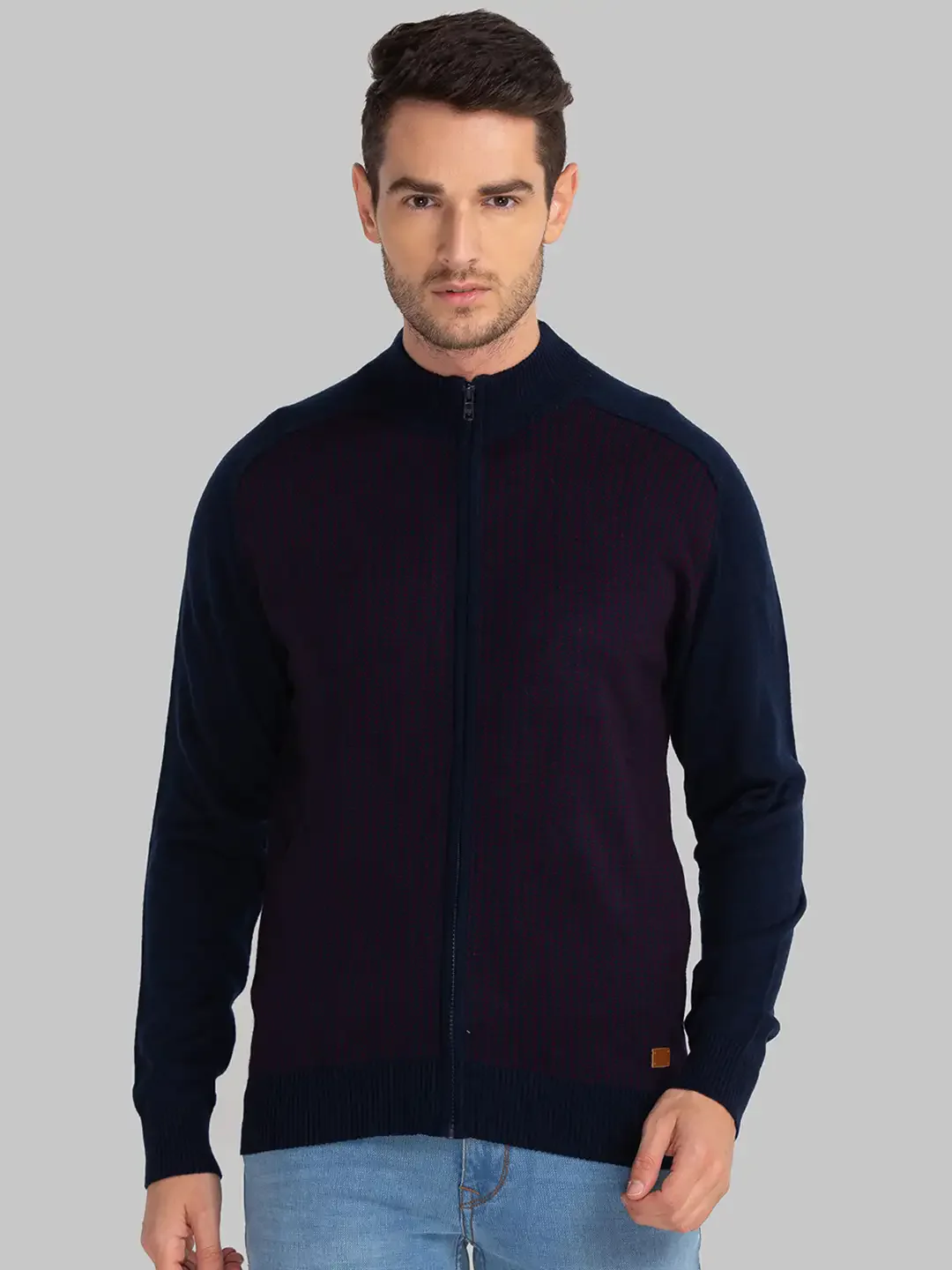Men Blue Jacquard Acrylic Full Sleeve Sweaters