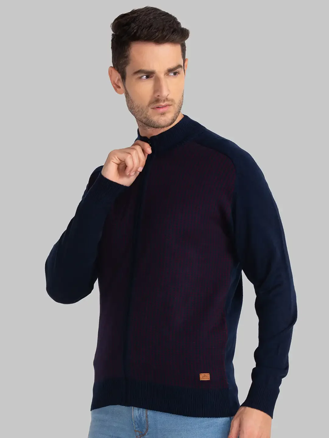 Men Blue Jacquard Acrylic Full Sleeve Sweaters - Image 3