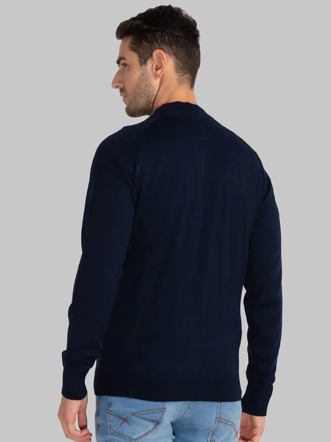 Men Blue Jacquard Acrylic Full Sleeve Sweaters - Image 4