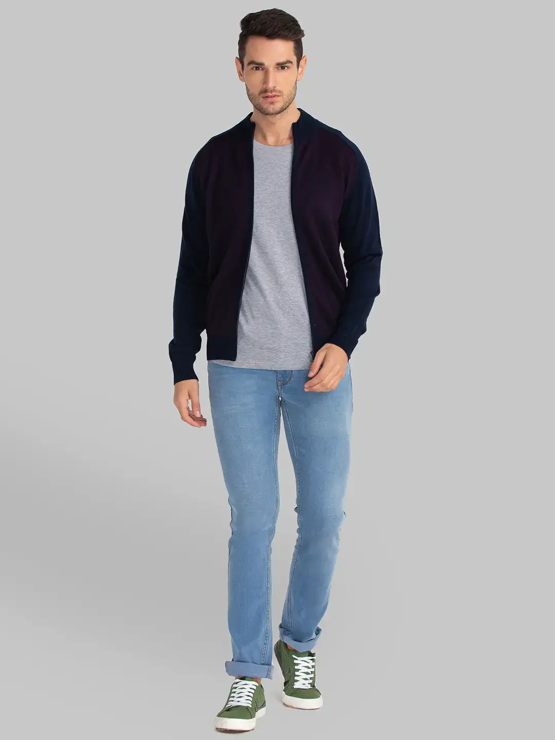 Men Blue Jacquard Acrylic Full Sleeve Sweaters - Image 5