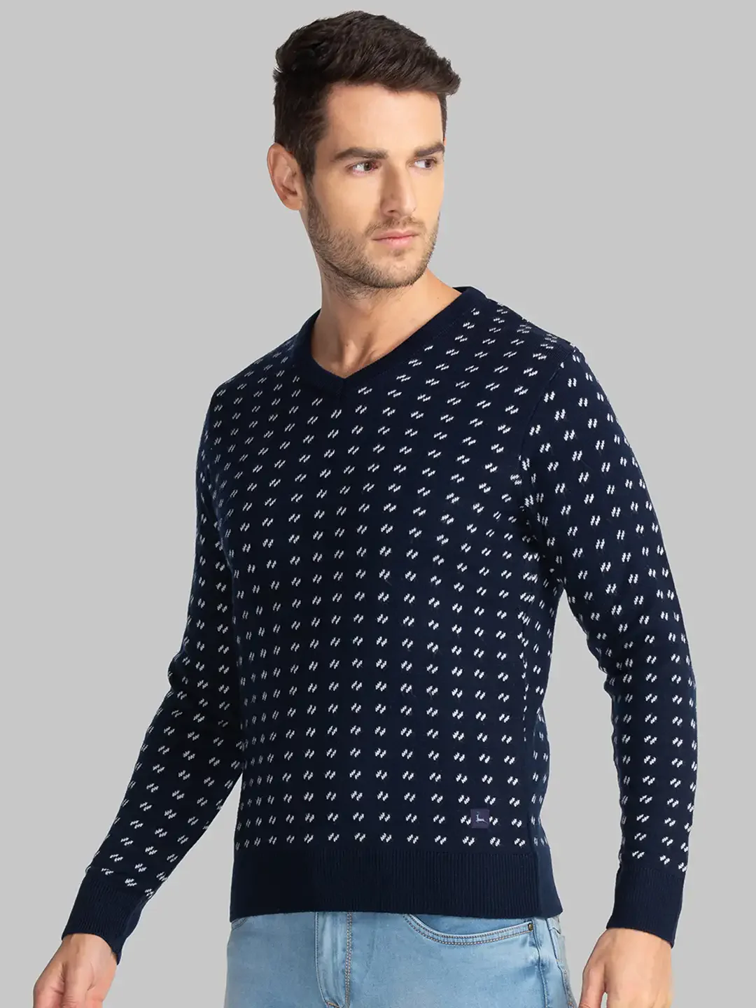 Men Blue Jacquard Acrylic Full Sleeve Sweaters - Image 3