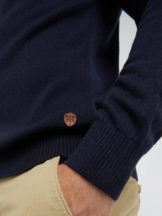 Men Blue Jacquard Acrylic Wool Blend Round Collar Sweaters - Image 7