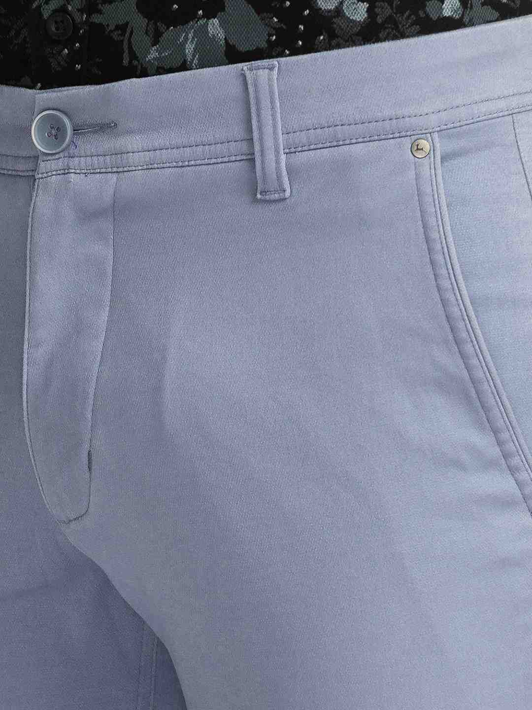 Men Blue Low Rise Tapered Fit Piece Dyed Cotton Blend Trouser