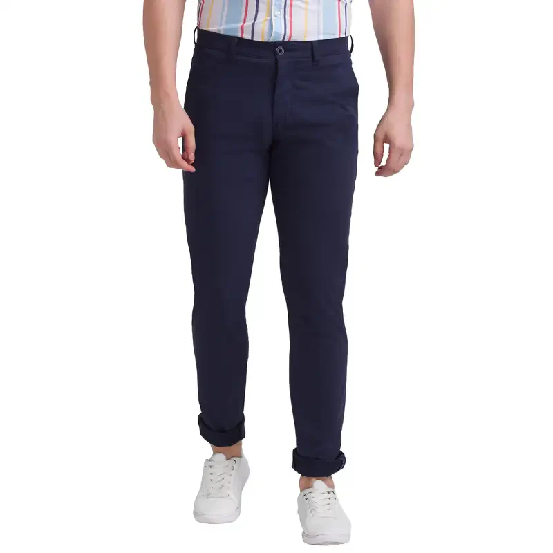 Men Blue Low Rise Tapered Fit Print Cotton Blend Trouser - Image 2