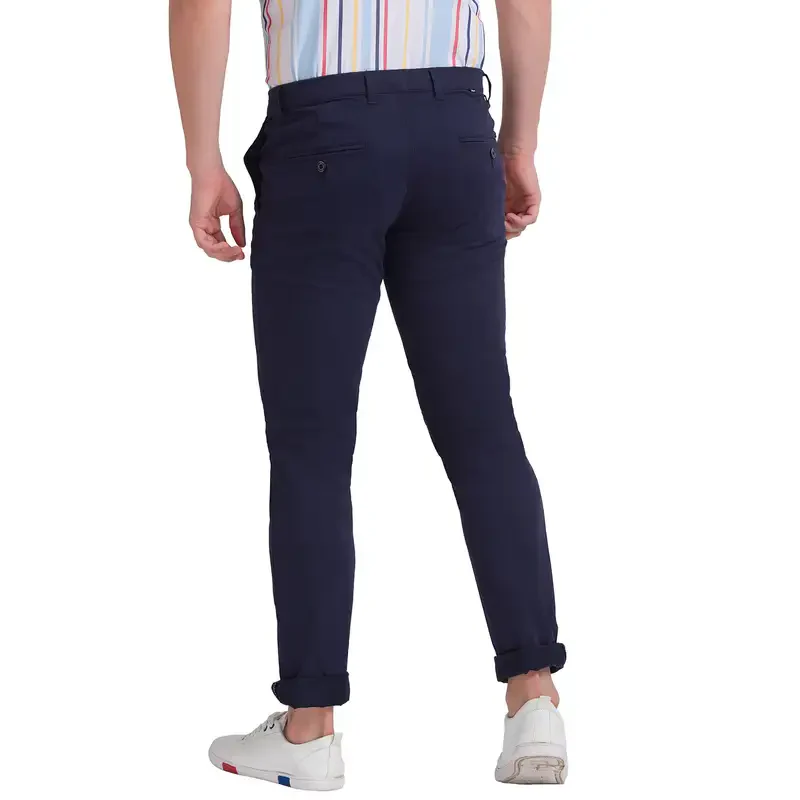 Men Blue Low Rise Tapered Fit Print Cotton Blend Trouser - Image 5