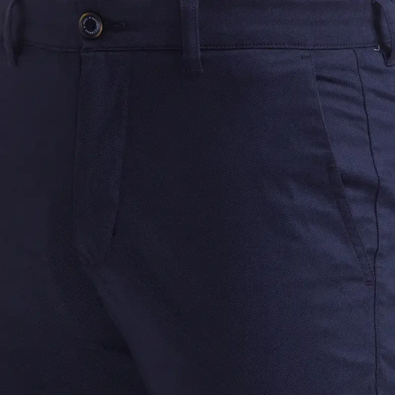 Men Blue Low Rise Tapered Fit Print Cotton Blend Trouser - Image 7