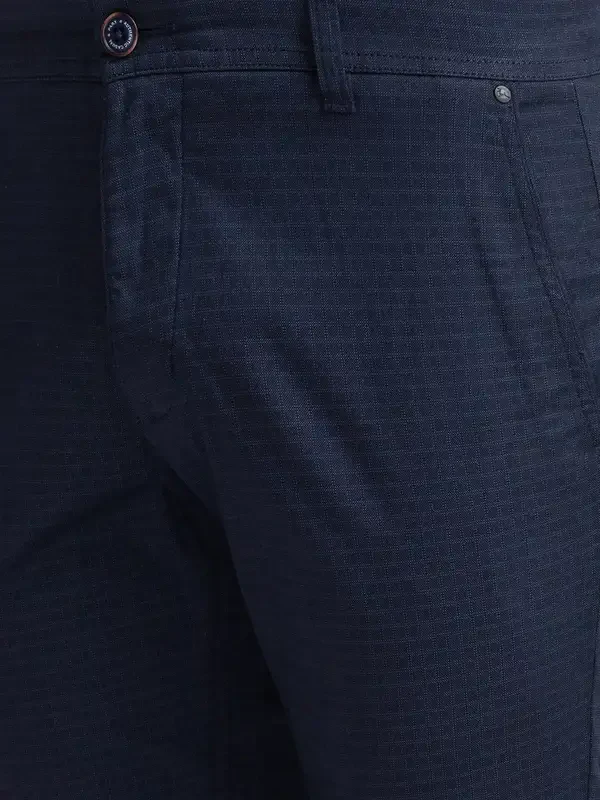 Men Blue Low Rise Tapered Fit Print Cotton Blend Trouser - Image 6