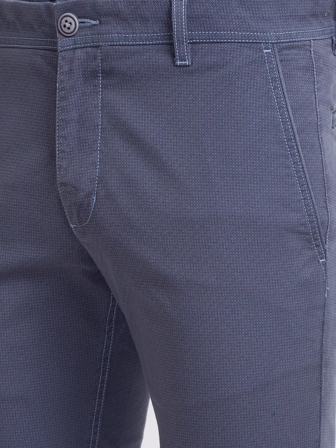 Men Blue Low Rise Tapered Fit Print Cotton Blend Trouser - Image 6