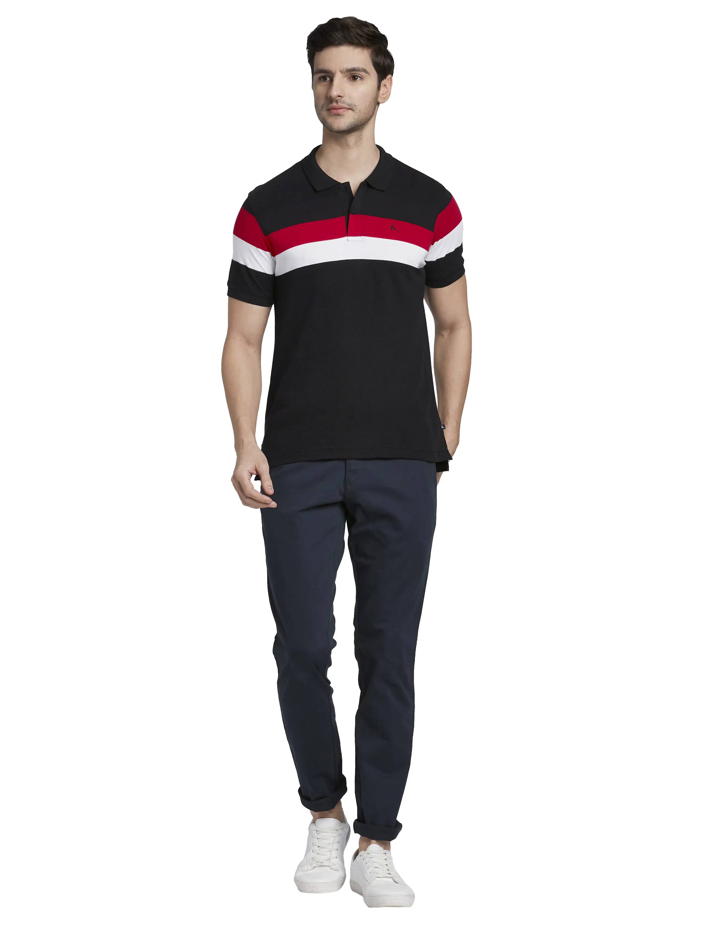 Men Blue Low Rise Tapered Fit Solid Cotton Blend Trouser - Image 5