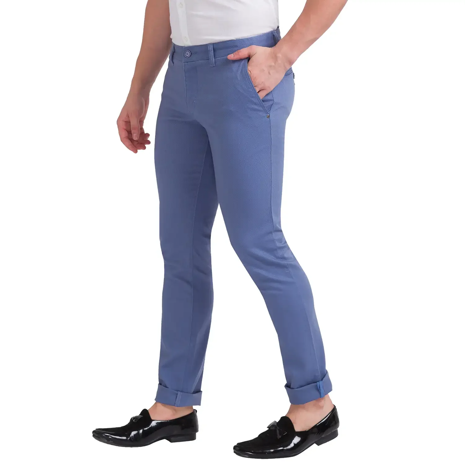 Men Blue Lrt Fit Dobby Cotton Blend Trouser - Image 3