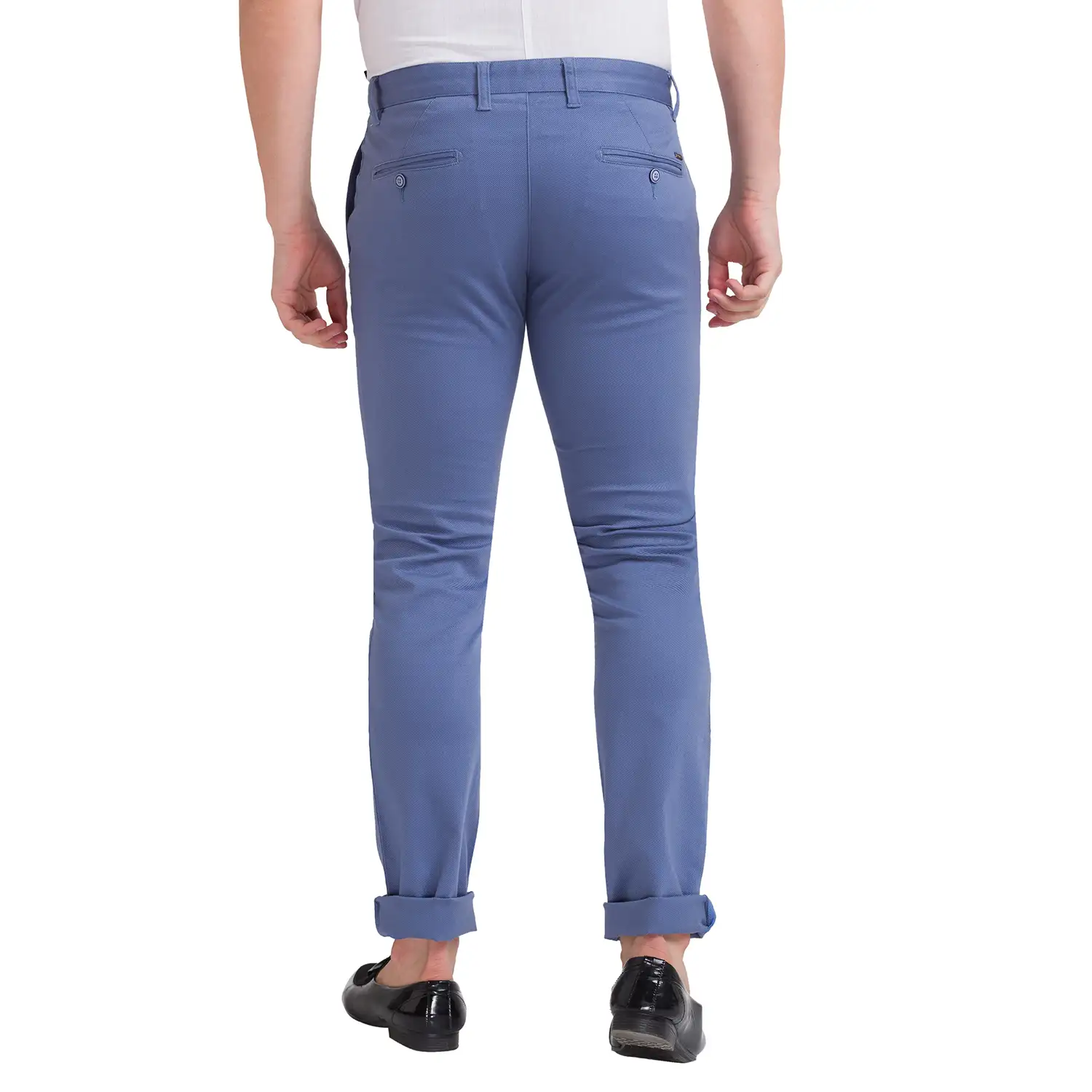 Men Blue Lrt Fit Dobby Cotton Blend Trouser - Image 4