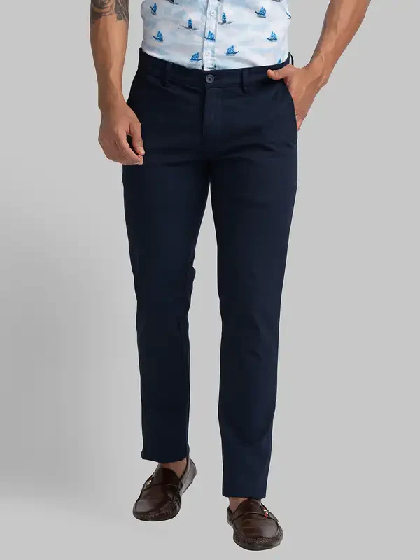 Men Blue Lrt Fit Print Cotton Blend Trouser
