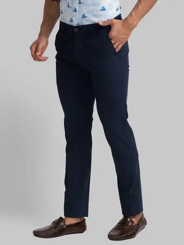 Men Blue Lrt Fit Print Cotton Blend Trouser - Image 3