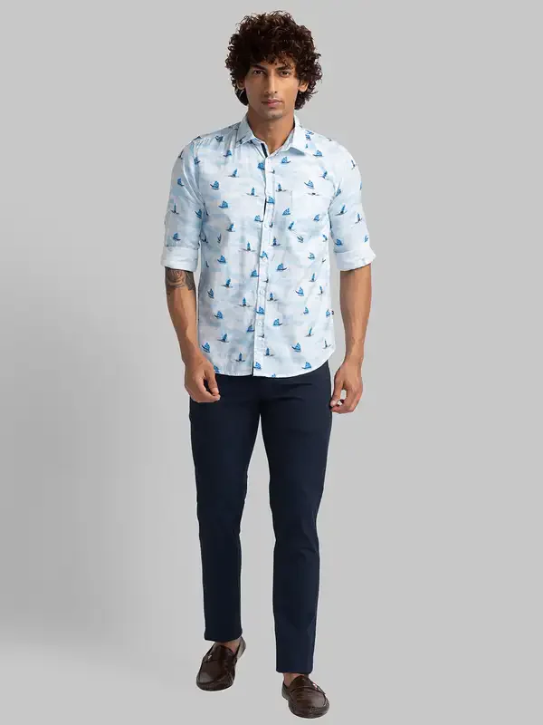 Men Blue Lrt Fit Print Cotton Blend Trouser - Image 5