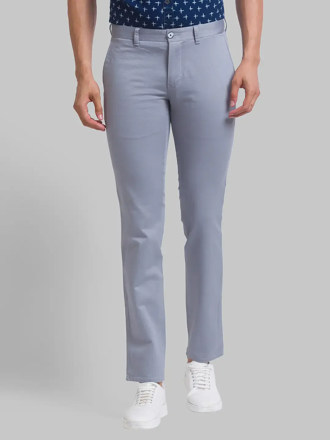 Men Blue Lrt Fit Print Cotton Blend Trouser