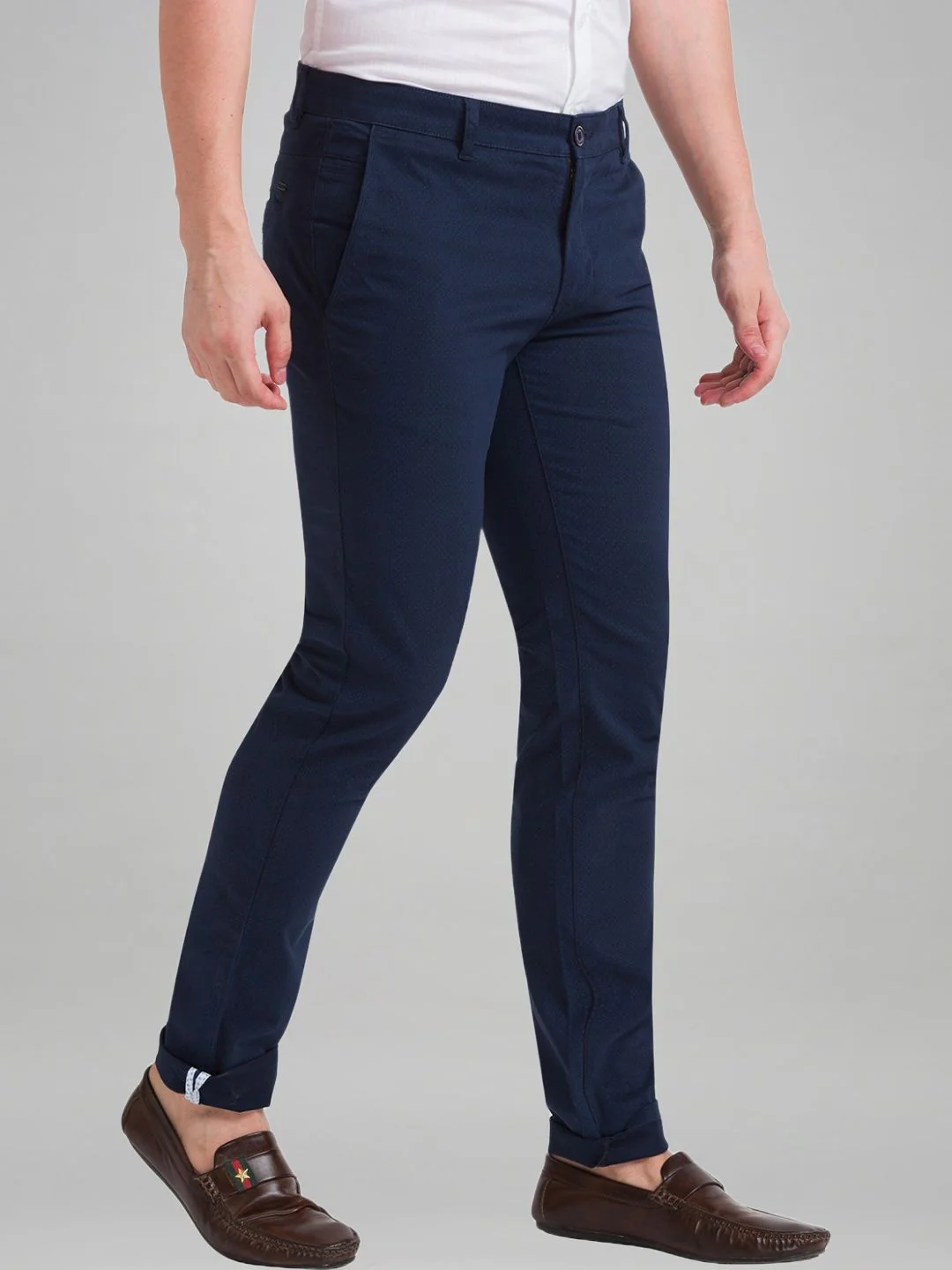 Men Blue Lrt Fit Print Cotton Blend Trouser - Image 5