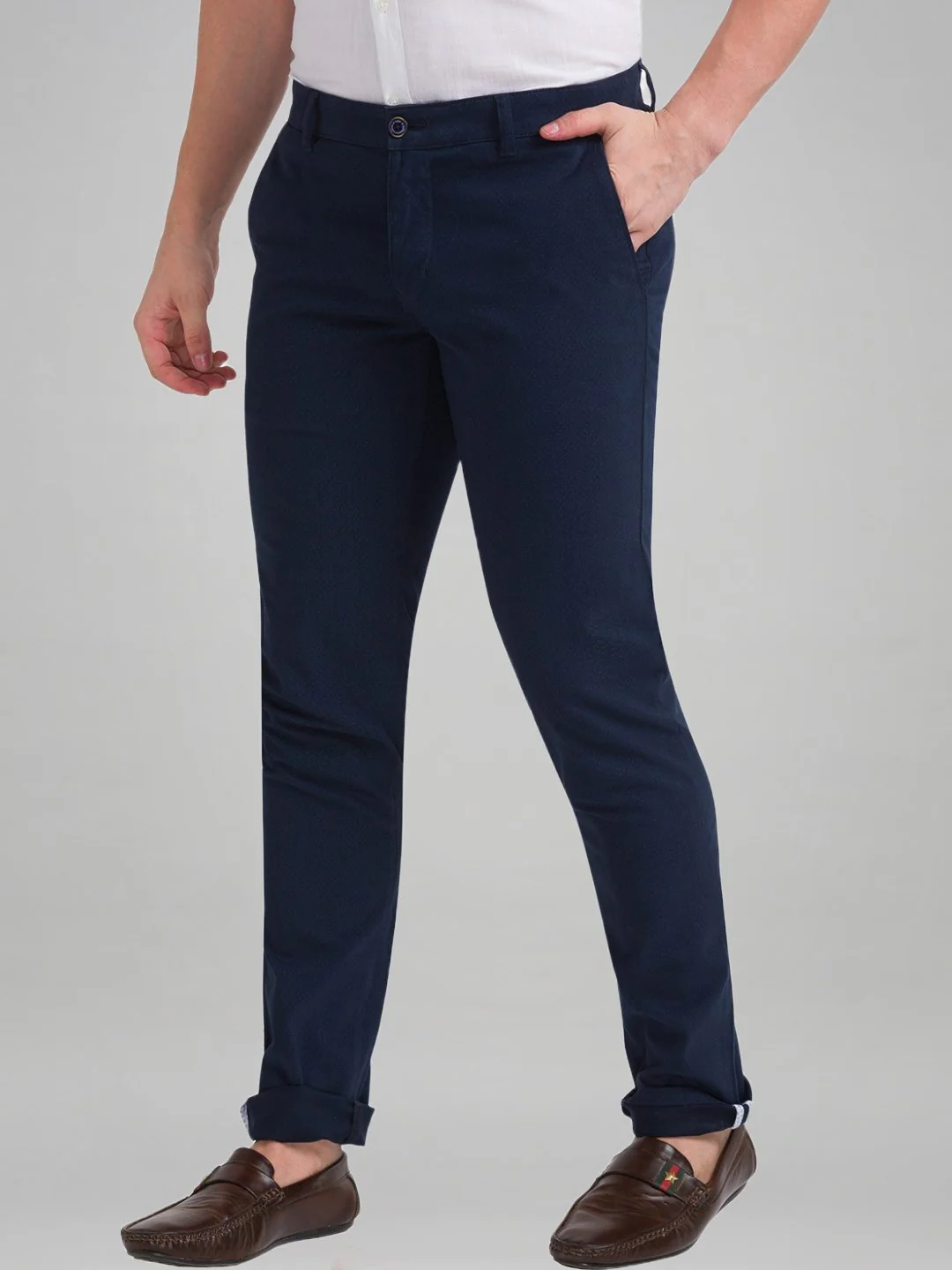 Men Blue Lrt Fit Print Cotton Blend Trouser - Image 6