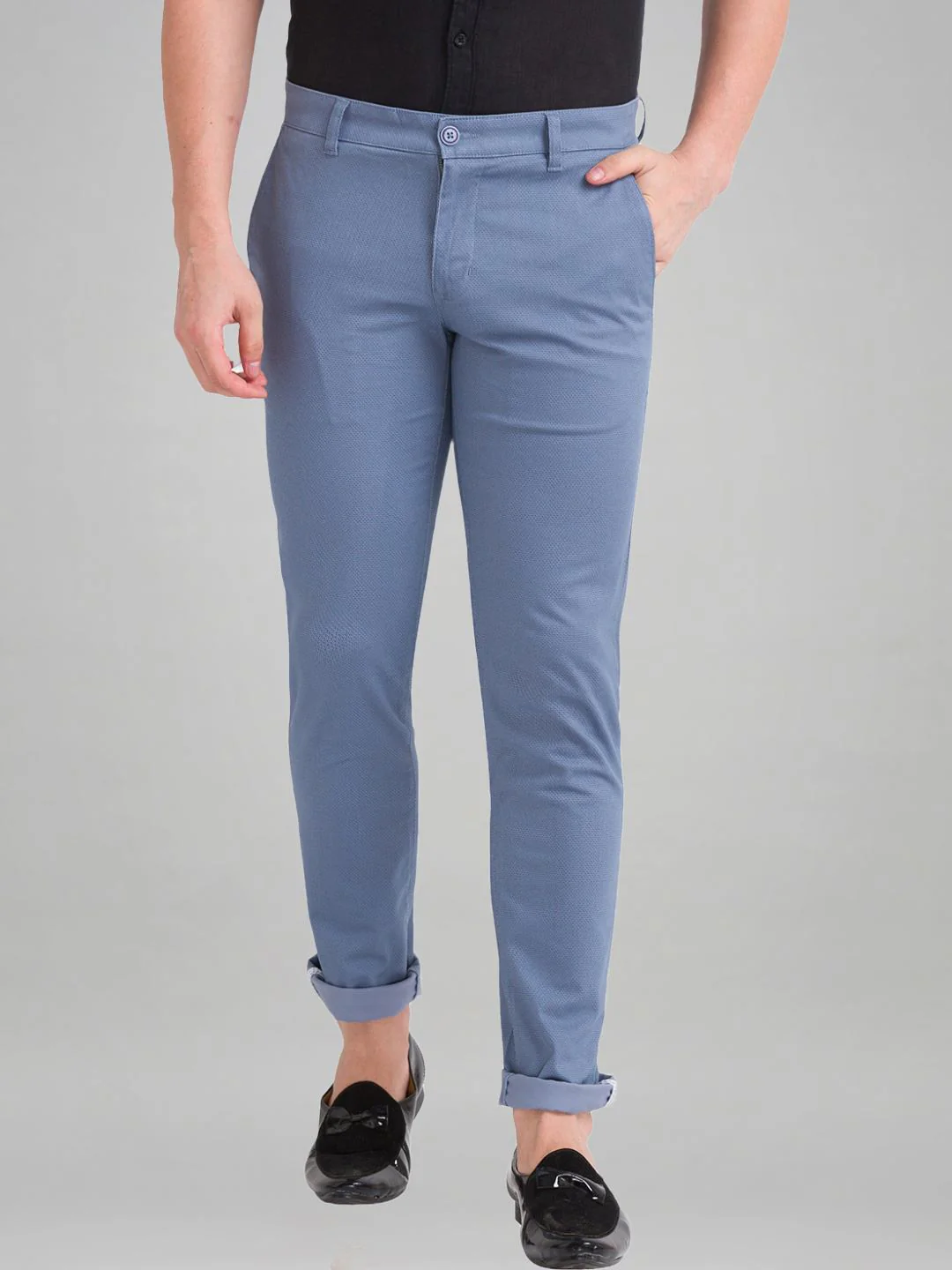 Men Blue Lrt Fit Print Cotton Blend Trouser - Image 3