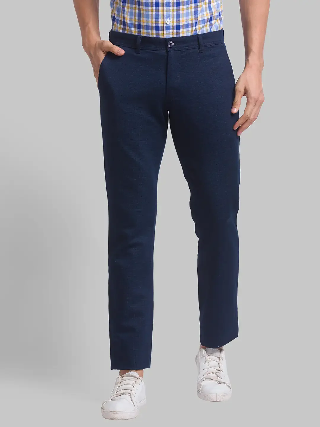 Men Blue Lrt Fit Print Cotton Blend Trouser