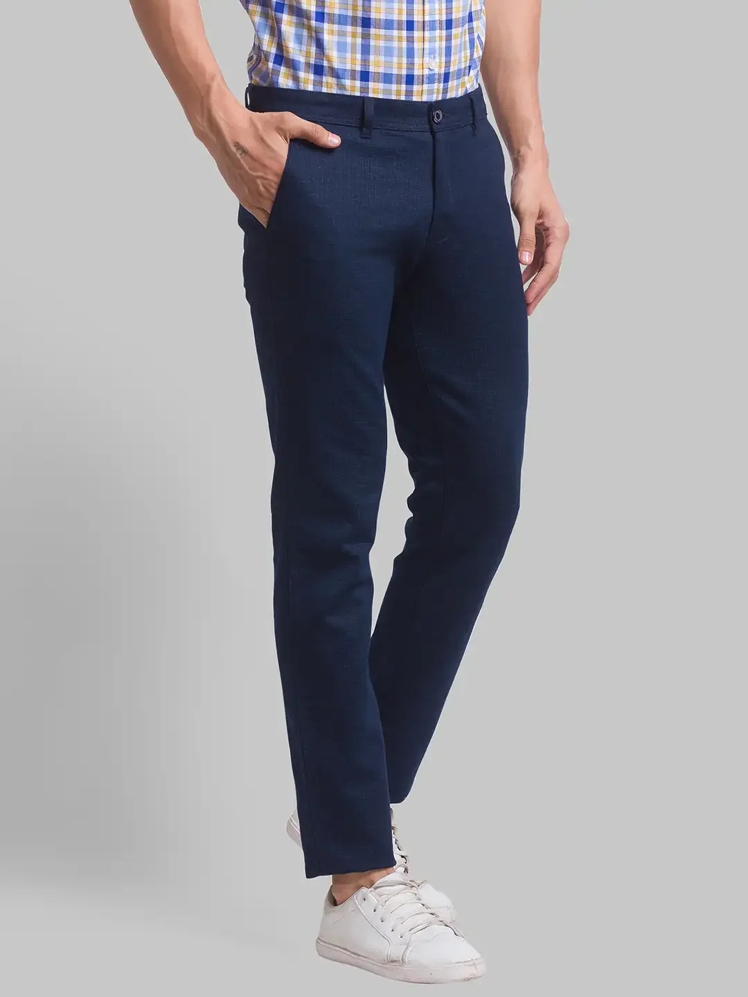Men Blue Lrt Fit Print Cotton Blend Trouser - Image 2