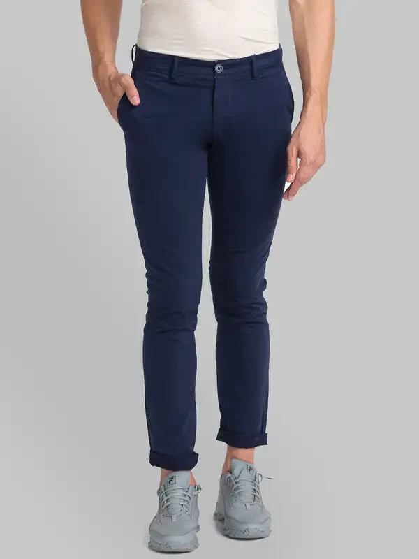 Men Blue Lrt Fit Rfd Cotton Blend Trouser