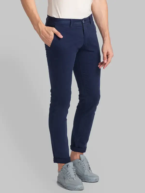 Men Blue Lrt Fit Rfd Cotton Blend Trouser - Image 2