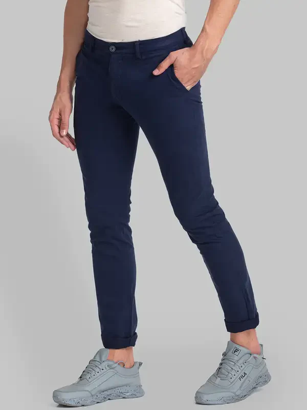 Men Blue Lrt Fit Rfd Cotton Blend Trouser - Image 3