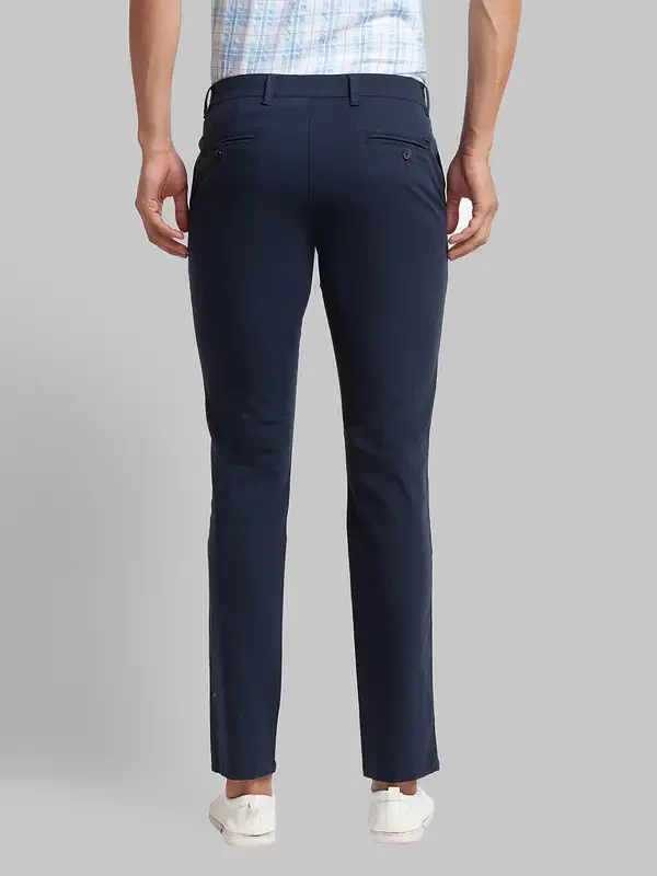Men Blue Lrt Fit Solid Cotton Blend Trouser - Image 4