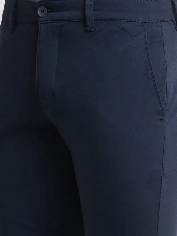 Men Blue Lrt Fit Solid Cotton Blend Trouser - Image 6