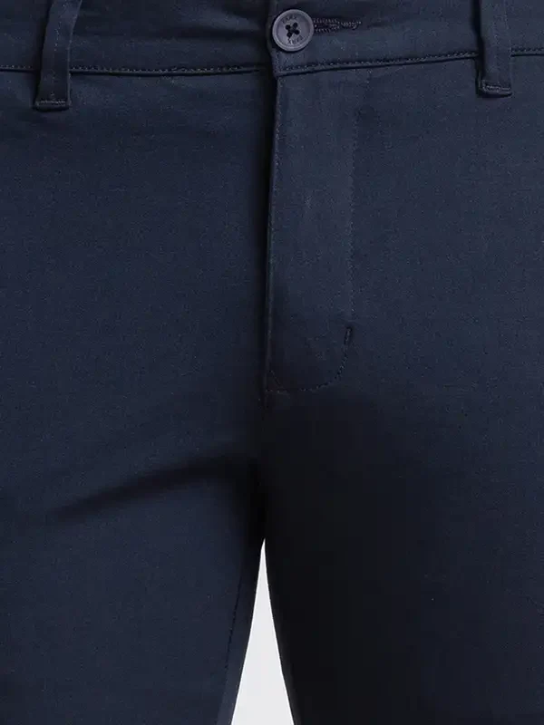 Men Blue Lrt Fit Solid Cotton Blend Trouser - Image 7