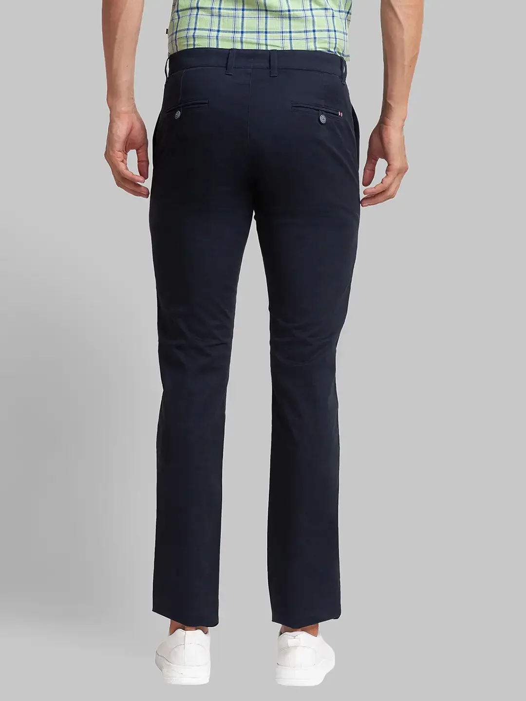Men Blue Lrt Fit Solid Cotton Blend Trouser - Image 4