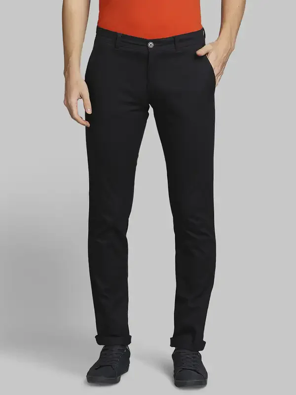 Men Blue Lrt Fit Solid Cotton Blend Trouser