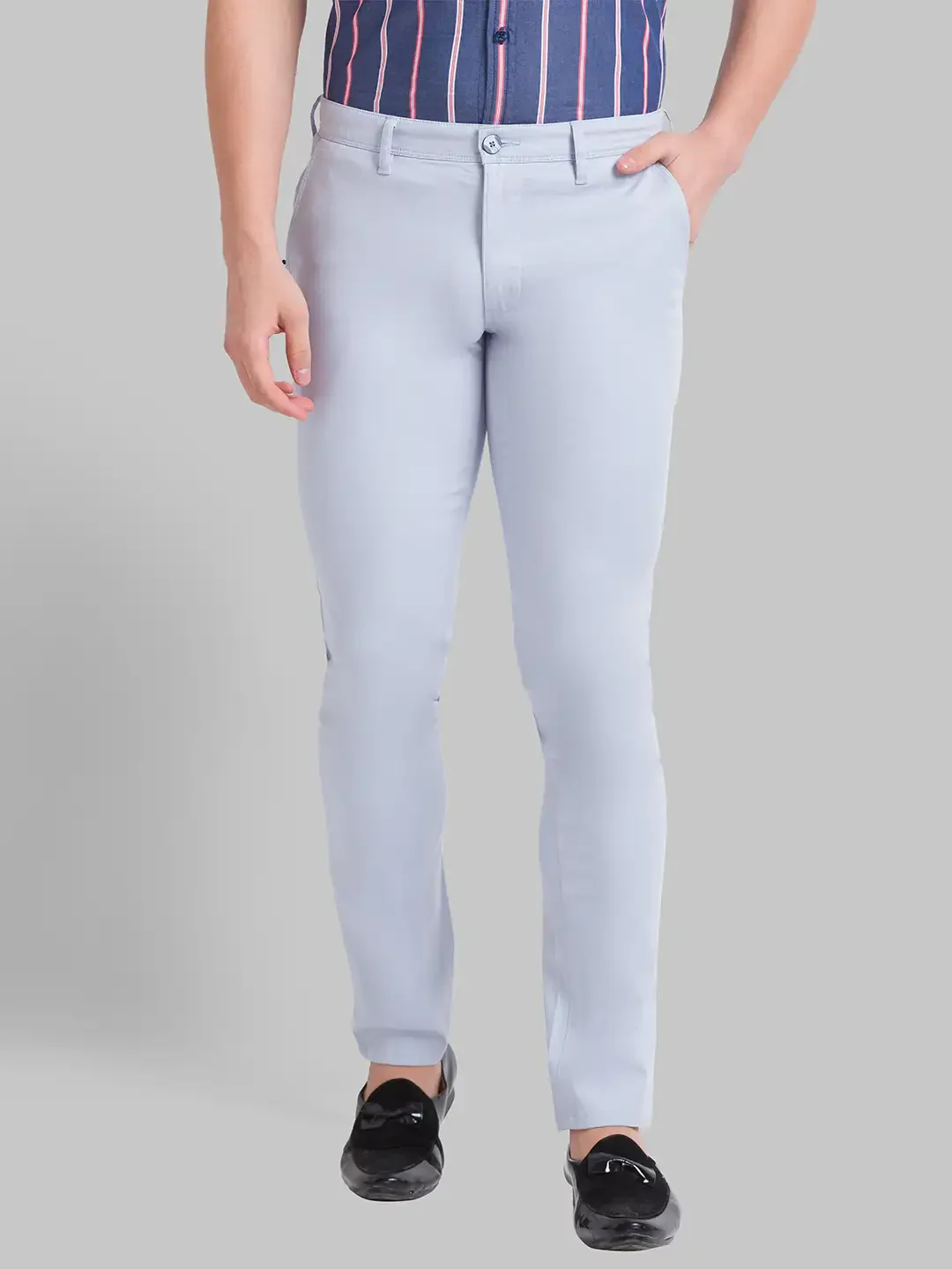 Men Blue Lrt Fit Solid Cotton Blend Trouser