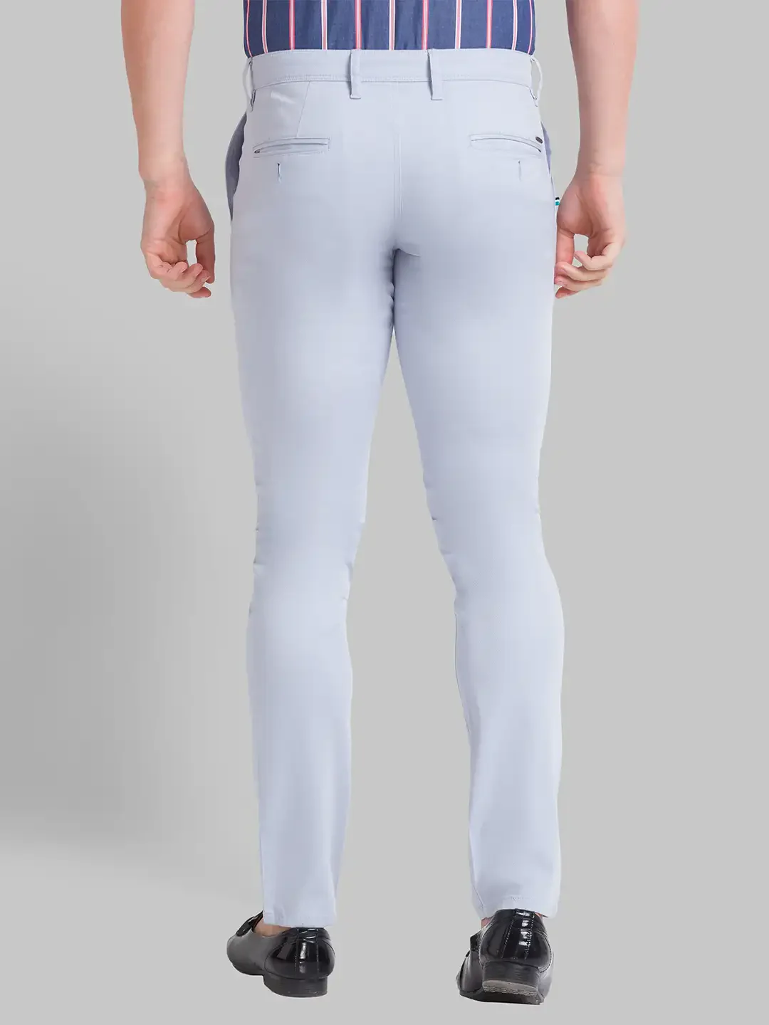 Men Blue Lrt Fit Solid Cotton Blend Trouser - Image 4