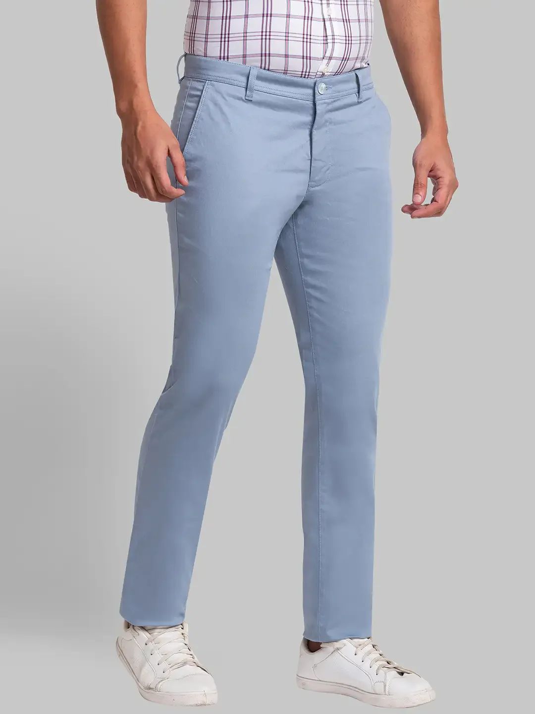 Men Blue Lrt Fit Solid Cotton Blend Trouser - Image 2