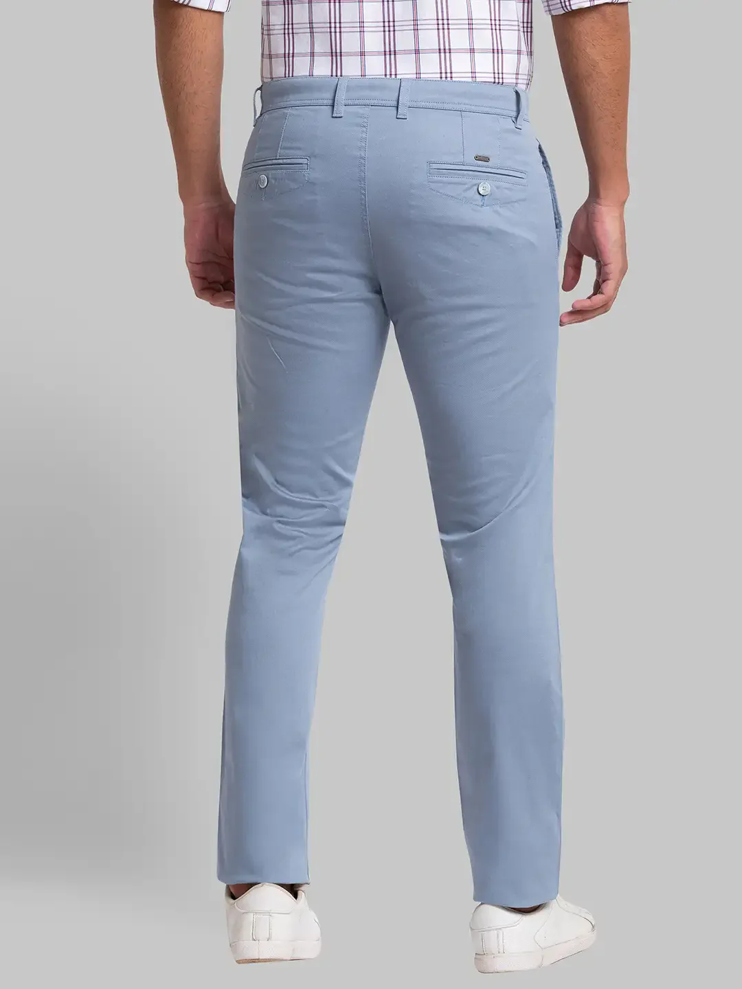 Men Blue Lrt Fit Solid Cotton Blend Trouser - Image 4