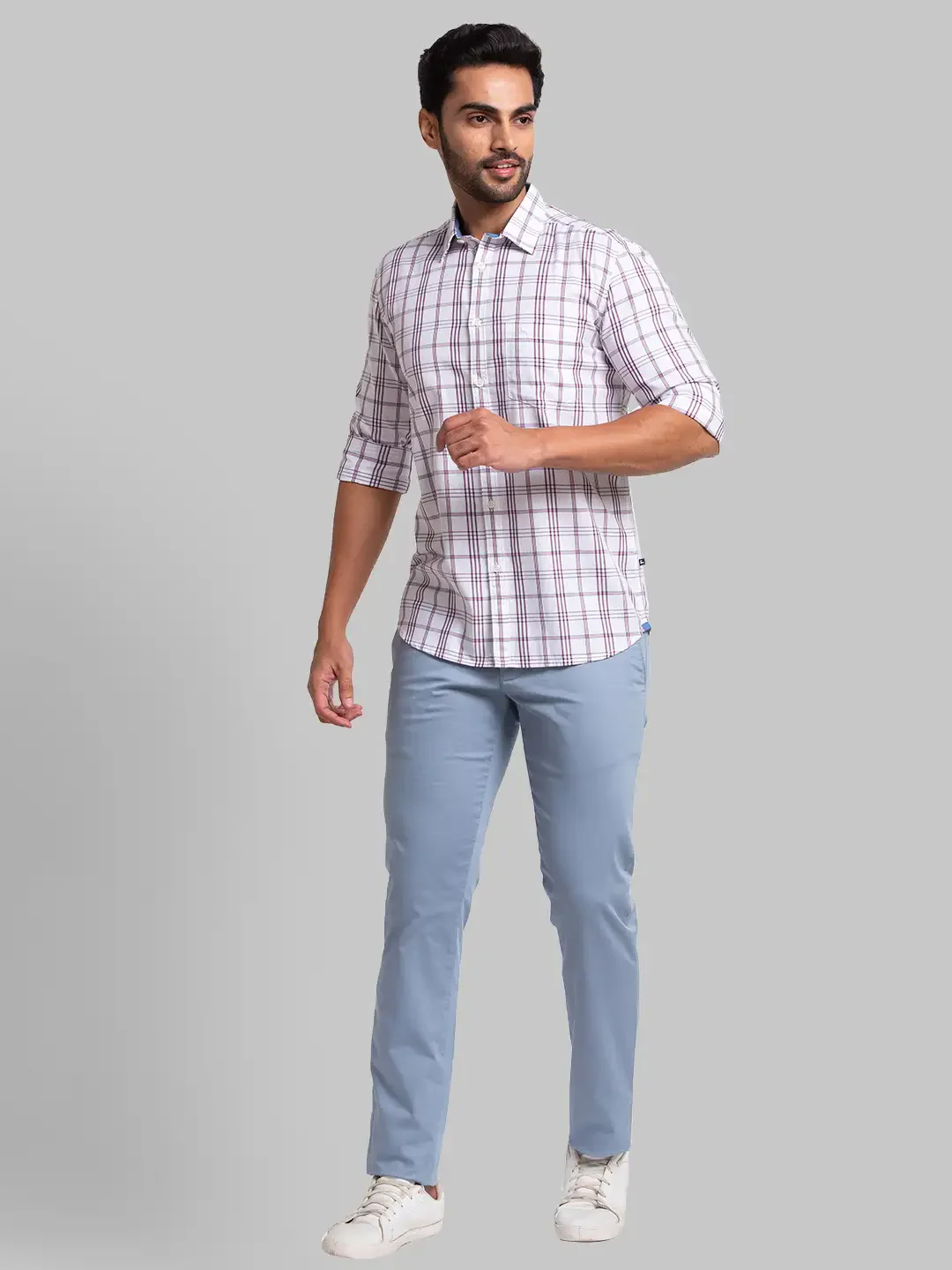Men Blue Lrt Fit Solid Cotton Blend Trouser - Image 5