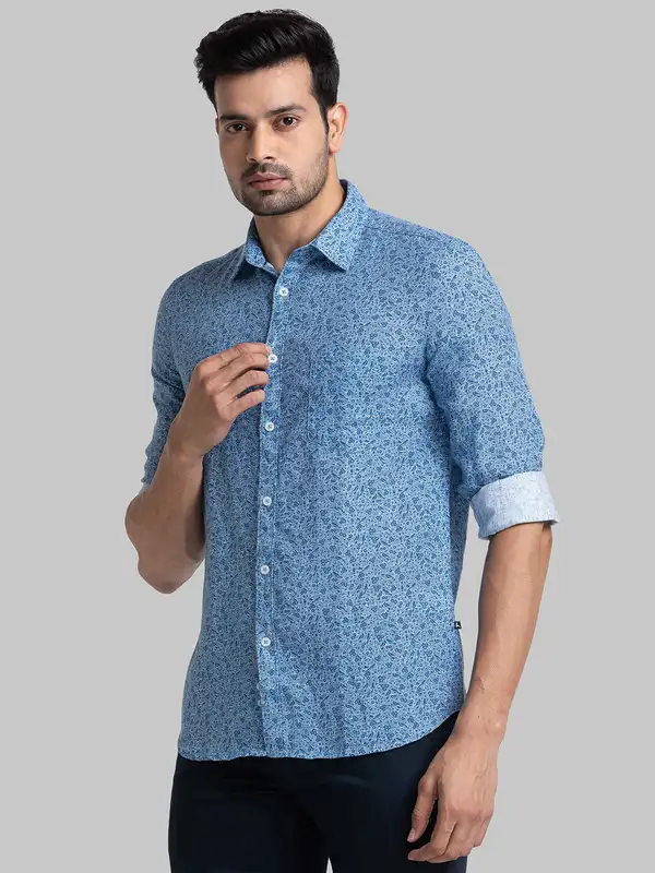 Men Blue Lrt Fit Solid Cotton Blend Trouser - Image 3