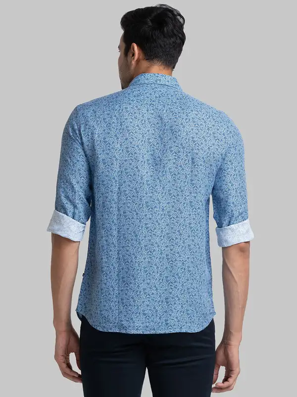 Men Blue Lrt Fit Solid Cotton Blend Trouser - Image 4