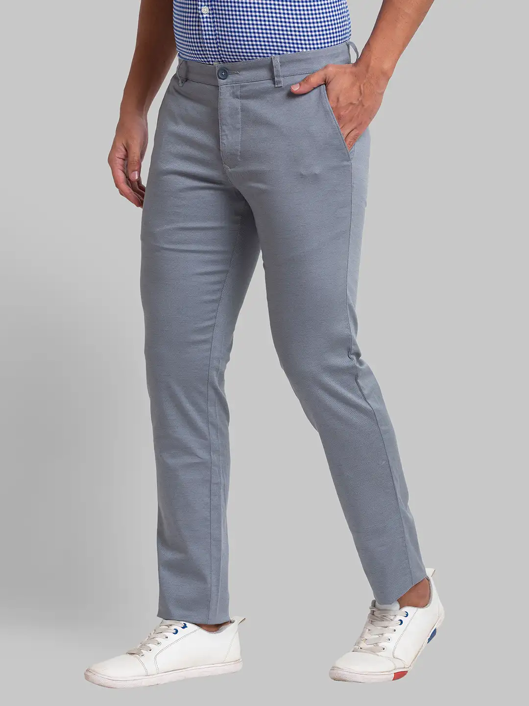 Men Blue Lrt Fit Solid Cotton Blend Trouser - Image 2